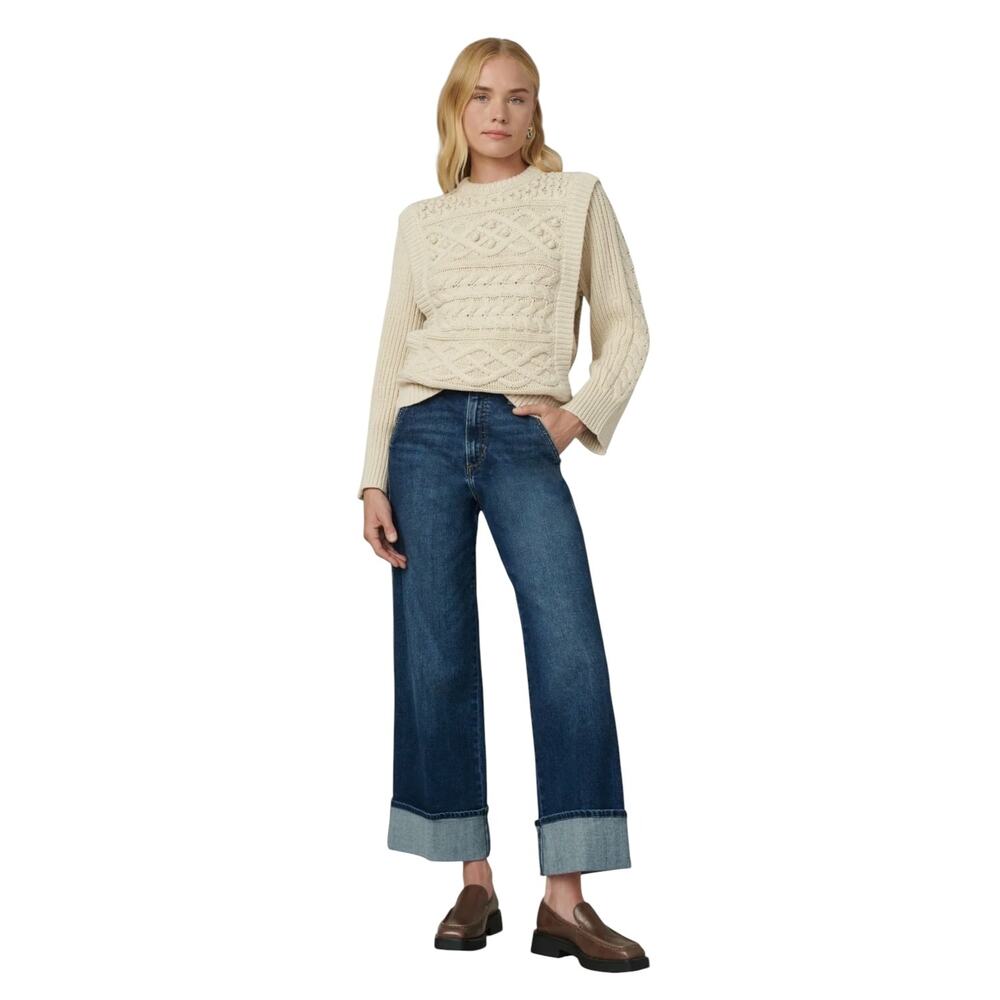 Joe's Jeans The Trixie High Rise Wide Leg Cuffed Trouser Jean Indigo Sz 27 Chic - Picture 2 of 16